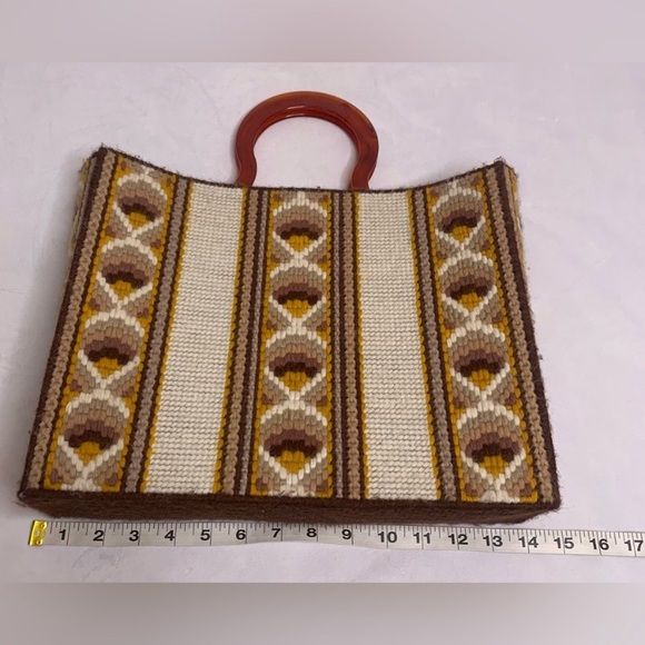 Handmade needlepoint handbag retro brown vintage purse fall colors grandmacore - Picture 11 of 11
